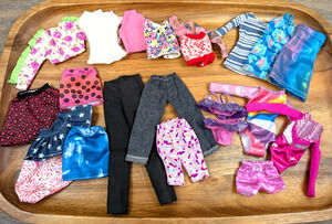 Barbie Clothes Lot 22 Pc Mixed Brands Outfits Pants Tops Skirts Bikini Leotard
